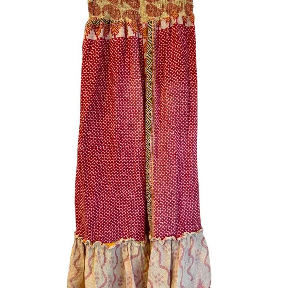 Kantha Bae Upcycled Vintage Fabric Red Ruffled Wide Leg Joplin Pants
